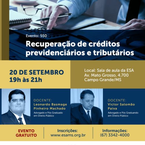 Recuperação de créditos é tema de palestra gratuita em Campo Grande