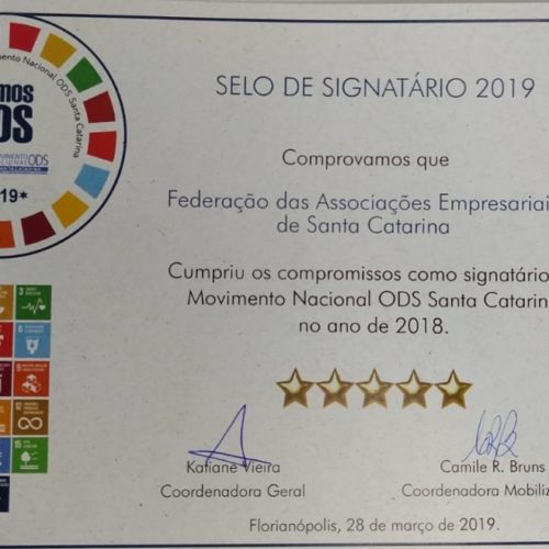 Facisc recebe selo de signatária do Movimento Nacional ODS Santa Catarina