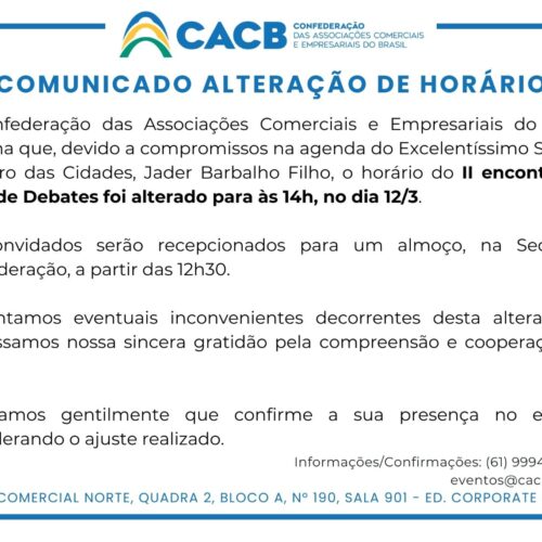 Encontro de empresários com ministro das Cidades tem novo horário